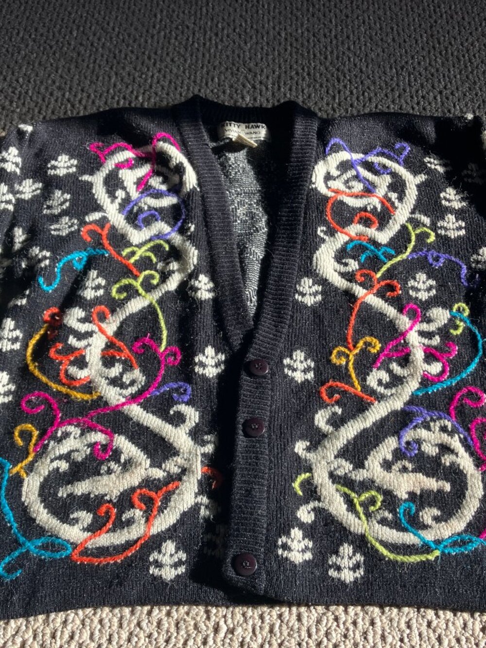 Vintage Kitty Hawk Vivian Wang Black Embriodered Cardigan READ Small